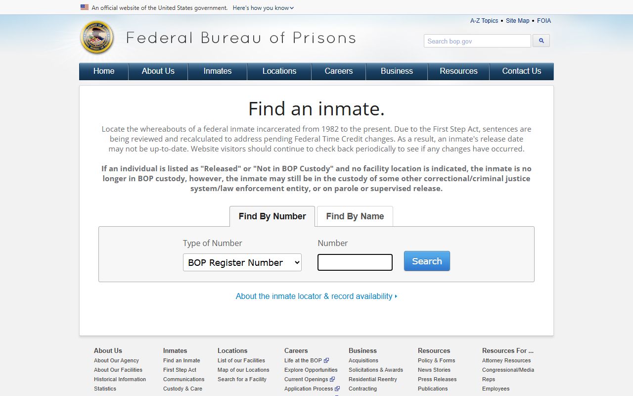 Washington County jail mugshots federal BOP inmate locator fallback