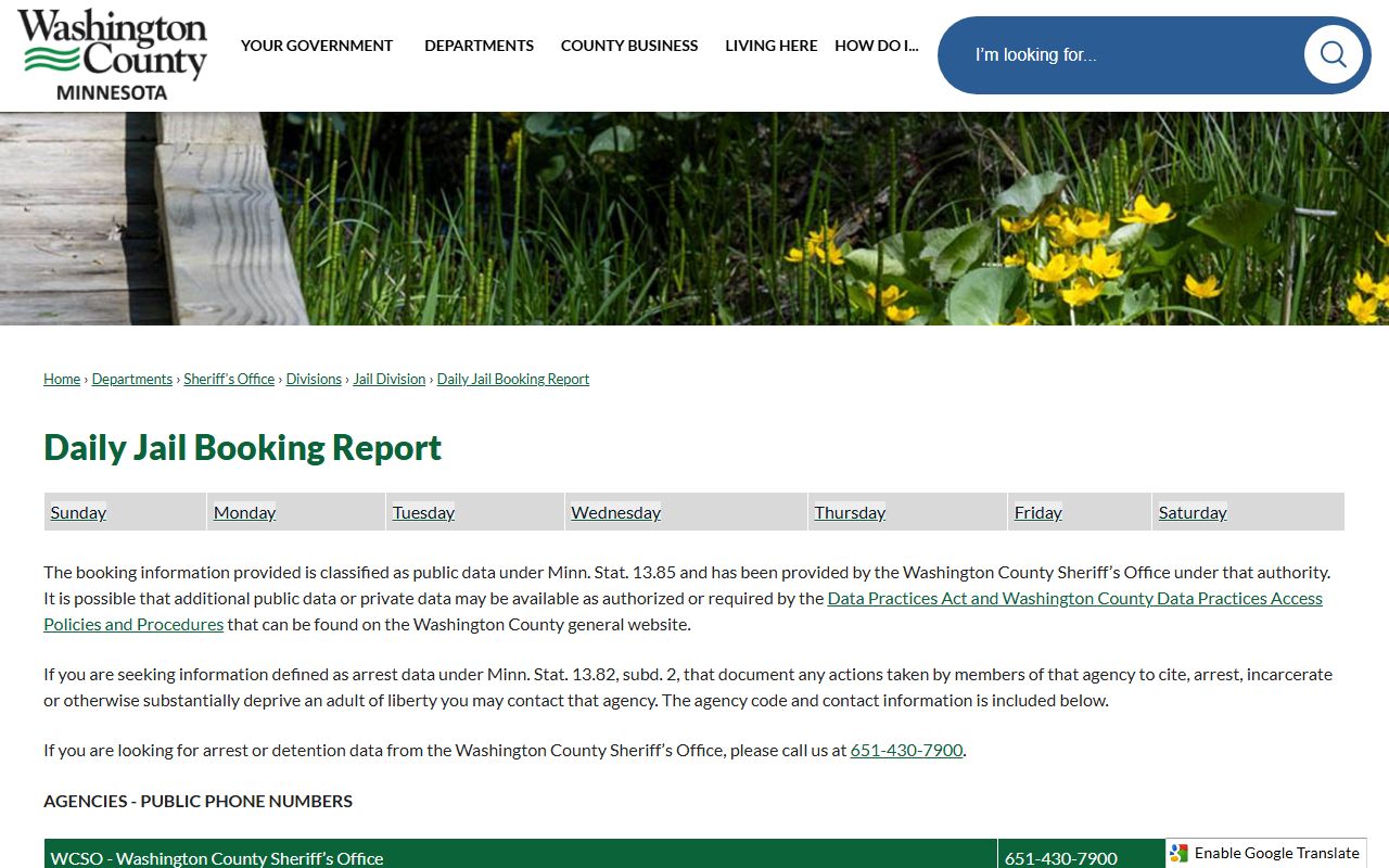 Washington County daily booking report inmate population page