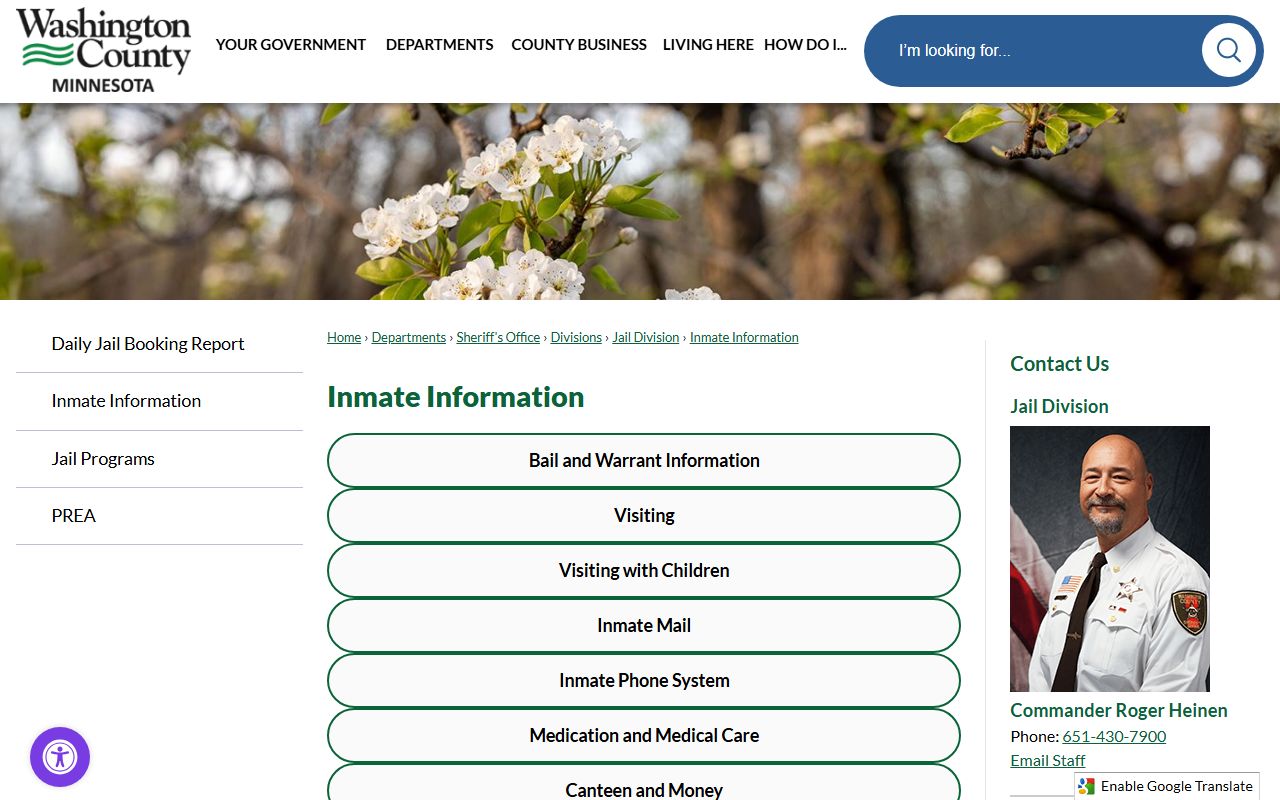 Washington County inmate records information page