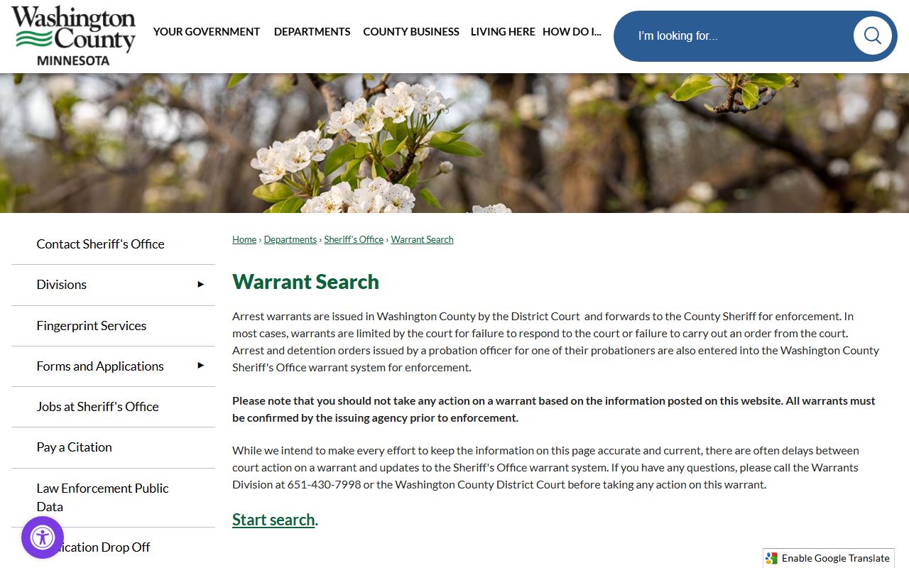 Washington County warrant and court records after arrest search